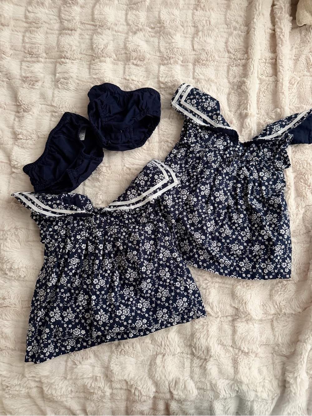 0-3mo Girls Navy Floral Sailor Dress - Navy Blue- set of 2